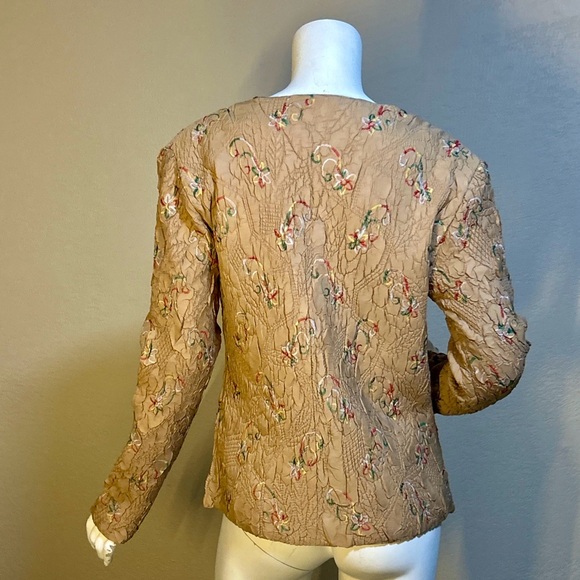 Vintage DB Sport Beaded & Sequin Crinkle Jacket Beige, Embroidered, Sz M - Picture 12 of 16